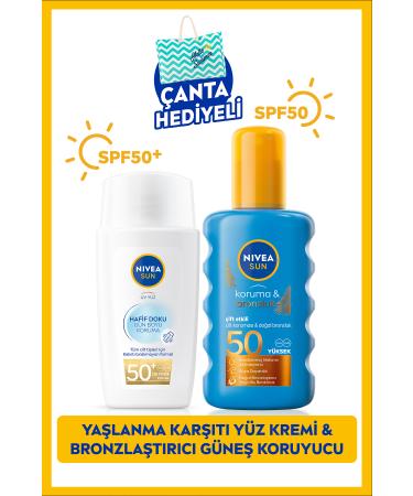 NIVEA Sun Light Texture Sun Face Cream 40ml and Protective Bronzing Sun Spray 200ml Spf50 with Bag