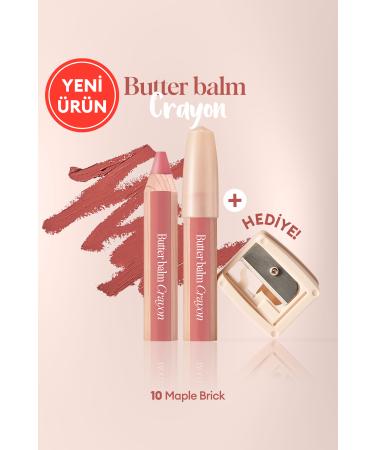CLIO Creamy Tinted Lip Balm in Pencil Shape & Sharpener CLIO Butter Balm Crayon 010 Maple Brick