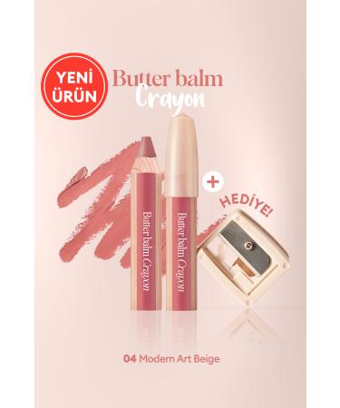 CLIO Creamy Tinted Lip Balm in Pencil Shape & Sharpener CLIO Butter Balm Crayon 004 Modern Art Beige
