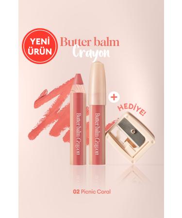 CLIO Creamy Pencil Tinted Lip Balm & Sharpener CLIO Butter Balm Crayon 002 Picnic Coral