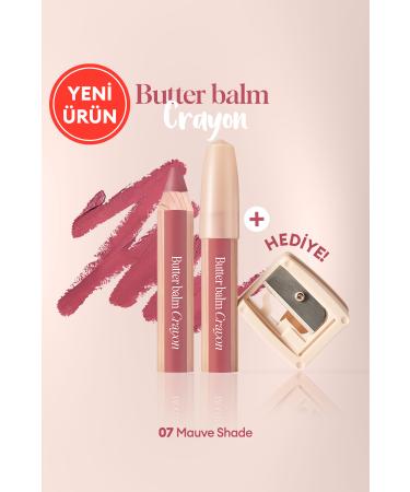CLIO Creamy Tinted Lip Balm in Pencil Shape & Sharpener CLIO Butter Balm Crayon 007 Mauve Shade