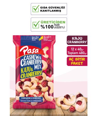 Pasha Nuts Raw Cashew & Cranberry 40 gr x 12 Pieces (TOTAL 480 GR) - Buy Online on GoSupps.com