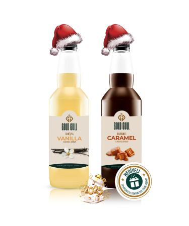 gold gull Vanilla & Caramel Flavored Coffee & Fruit Syrup 2 X 700 Ml.