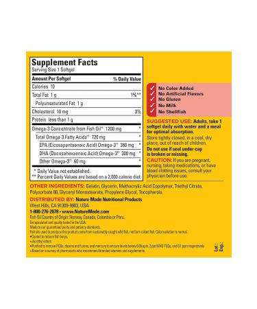 Nature Made Omega 3 Fish Oil 1200 Mg 120 Softgel - Buy Online on GoSupps.com