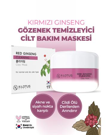K-Lotus Beauty Korean Red Ginseng Pore Cleaner Peeling Effect Nourishing Clay Skin Care Mask 30ml