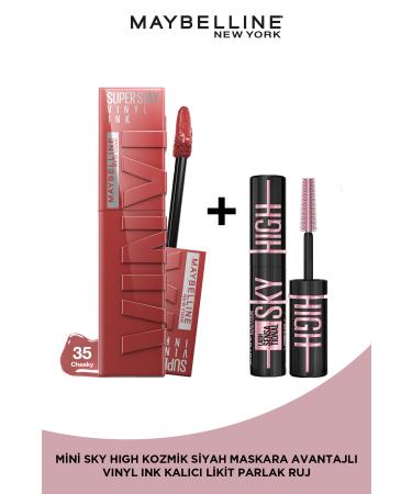 Maybelline New York Super Stay Vinyl Ink Long-Lasting Liquid Glossy Lipstick 35 Cheeky & Mini Sky High Cosmic Black Mascara - Buy Online on GoSupps.com