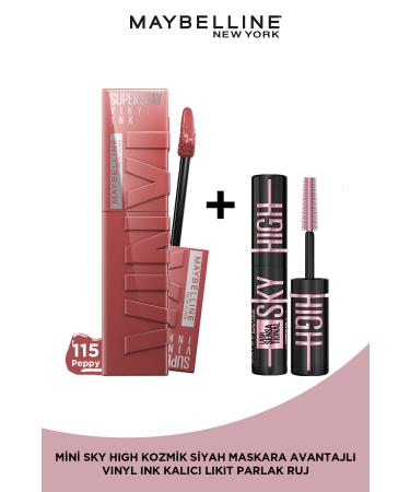 Maybelline New York Super Stay Vinyl Ink Long-Lasting Liquid Glossy Lipstick 115 Peppy & Mini Sky High Cosmic Black Mascara - Buy Online on GoSupps.com