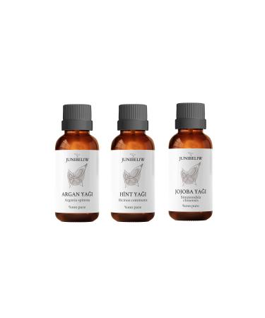 JUIWI Set of 3 Argan Oil Castor Oil Jojoba Oil 10ml Pure 0 Natural Glass Bottle 3x20ml