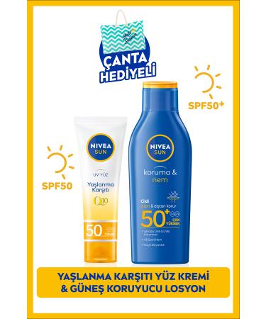 NIVEA Sun Sunscreen Body Lotion 200ml & Q10 Anti-Aging Face Cream 50ml Spf50 Gift Bag