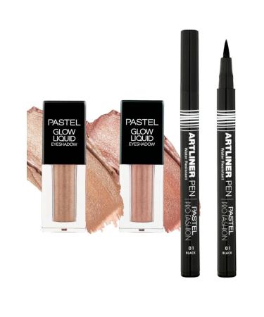Pastel Liquid Eyeshadow 222 Golden Cage + Liquid Eyeshadow 221 Dreamland + Artliner Pencil 01 Black