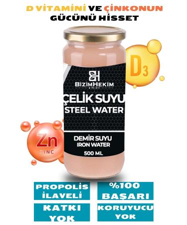 BIZIMHEKIM Steel Water - Iron Water (Added Vitamin D3 Zinc Propolis) 500 ml Glass Bottle