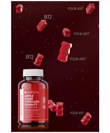 Viapecia Apple Cider Vinegar B12 & Folic Acid Gummy 60 Pieces Gelatin-Free Gluten-Free Vegan and Non-GMO - Buy Online on GoSupps.com