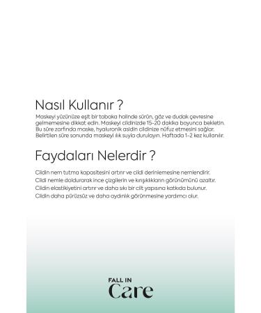 FALL IN CARE Hyaluronic Acid Mask Anti-Aging and Anti-Wrinkle Intensive Moisturizing Mask 100ml - Buy Online on GoSupps.com