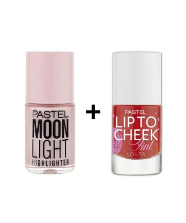 Pastel Liquid Illuminator Moonlight Highlighter No 100 and Pastel Lip To Cheek Tint Lolita Lipstick and Blush