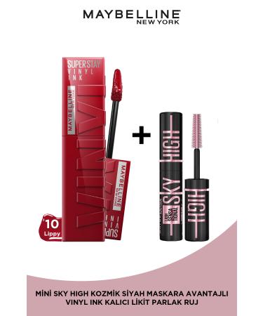 Maybelline New York Super Stay Vinyl Ink Long-Lasting Liquid Glossy Lipstick 10 Lippy & Mini Sky High Cosmic Black Mascara - Buy Online on GoSupps.com
