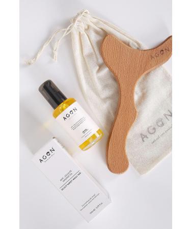 Agon Anti-Cellulite Massage Oil and Wooden Massage Tool Set