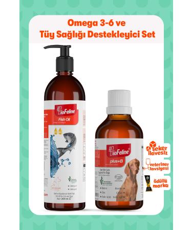 BioFeline Fish Oil 200ml & Biotin Drops 50ml | Omega 3-6 and Coat Health Support Set for Dogs