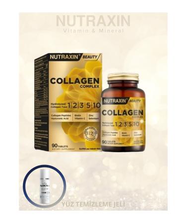 Nutraxin Collagen Beauty Complex 90 Tablets Hydrolyzed Collagen type I II III V X containing & Facial Cleansing Gel