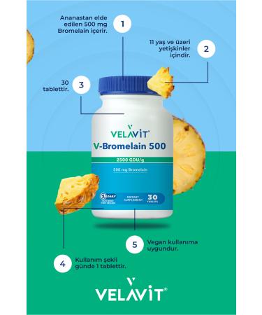Velavit V-Bromelain 500 30 Tablets - Buy Online on GoSupps.com