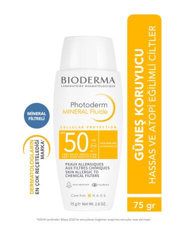 Bioderma Photoderm Mineral Fluid SPF50+ High Protection Face Body Sun Cream for Very Sensitive Skin 75 gr