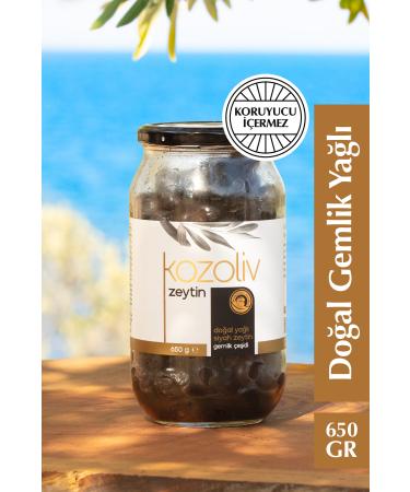 kozoliv Natural Gemlik Variety Oily Black Olives 650 gr Glass Jar