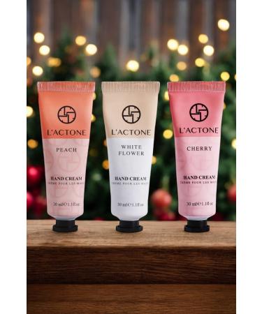 L'ACTONE Peach & White Flower & Cherry Hand Cream Set of 3 30 ml / Hand Cream
