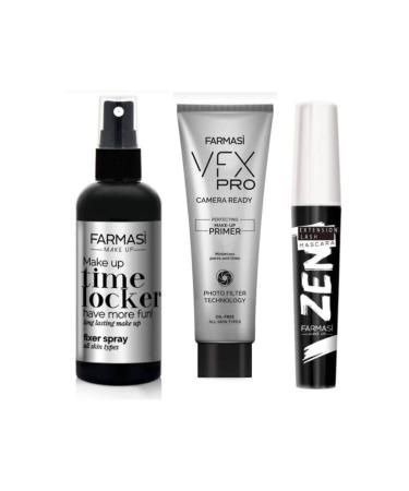 Farmasi Zen Mascara 8 ml Makeup Fixer 115 ml and Vfx Pro Makeup Base 25 ml