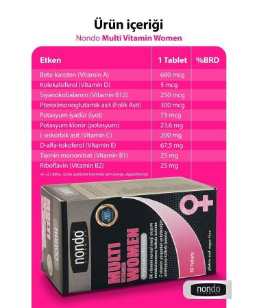 Nondo Multivitamin Women 30 Tablets (Multiwomen Folic Acid Magnesium Selenium American Ginseng Panax) - Buy Online on GoSupps.com