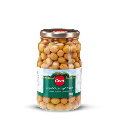 Cem Natural Scratched Green Olives 1000 gr Package (3 PIECES)