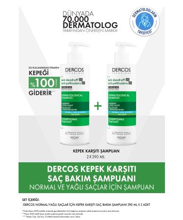 Vichy Dercos Anti-dandruff Anti-Dandruff Shampoo Normal & Oily Hair 390 ml X 2 Pcs