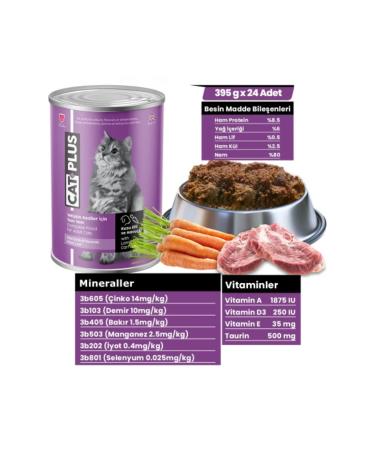 Cat Plus Catplus Pate with Lamb Meat and Carrots Adult Cat Canned Wet Food 395 gr X 24