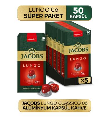 Jacobs Lungo 6 Classic Nespresso Compatible Aluminum Coffee Capsules 10 Pieces X 5 Packs