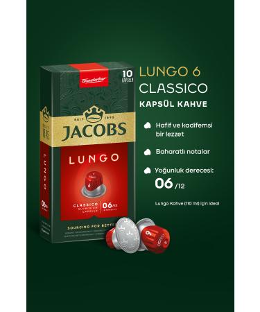 Jacobs Lungo 6 Classic Nespresso Compatible Aluminum Coffee Capsules 10 Pieces X 10 Packs - Buy Online on GoSupps.com