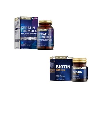 Nutraxin Skin Hair Health Set of 2 Keratin 60 Tablets + Biotin 30 Tablets