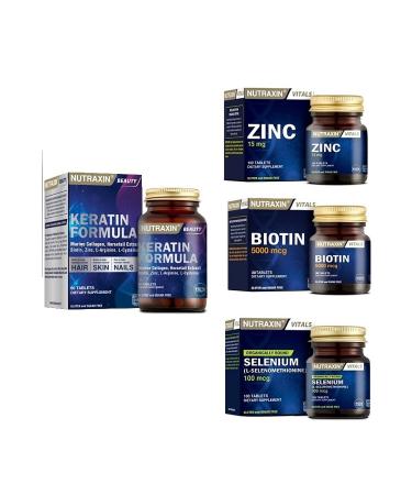 Nutraxin For Hair Health Keratin 60 + Zinc 15 Mg 100 + Biotin 30 + Selenium 100