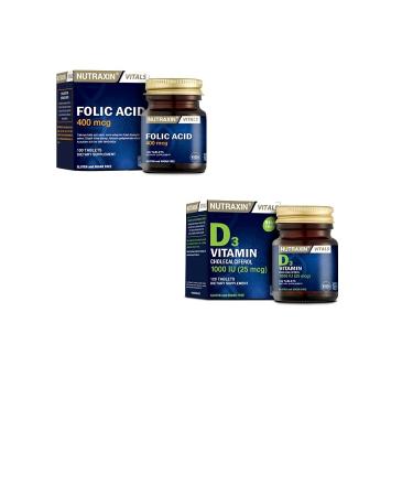 Nutraxin Folic Acid 400 Mcg 100 Tablets Vitamin D3 Cholecalciferol 1000 Iu