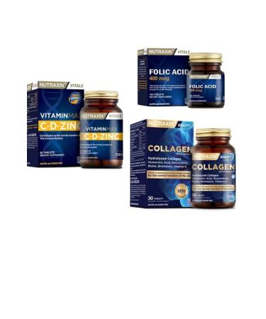 Nutraxin 400 Mcg Folic Acid 100 T. + C d zinc 60 Tablets + Hydrolyzed Collagen 30 T.
