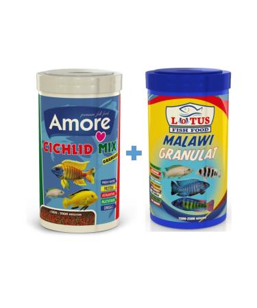 AMORE Cichlid Mix Granules 1000ml + Lotus Malawi Granules 1000ml Box Fish Food