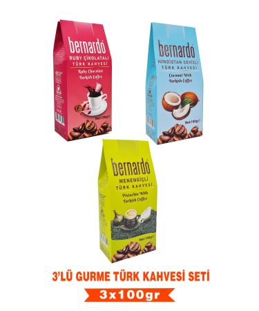 Bernardo 3-Piece Turkish Coffee Gourmet Set 100gr (ruby-coconut-pistachio)