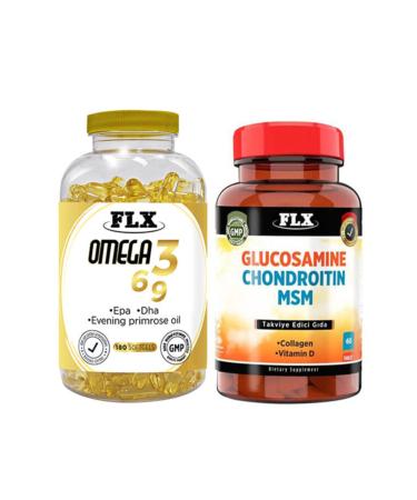 FLX Omega 3-6-9 180 Softgel & Glucosamine Vitamin D 60 Tablets