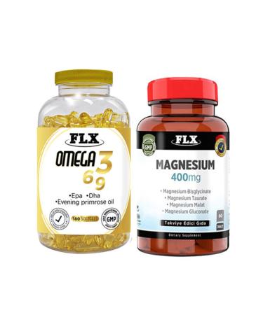 FLX Omega 3 6 9 180 Softgel and Magnesium Malate 60 Tablets