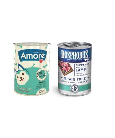 AMORE Puppy Pate Lamb Meat with Rice 21x400gr + Bosphorus Puppy Lamb Meat Canned 3x415gr