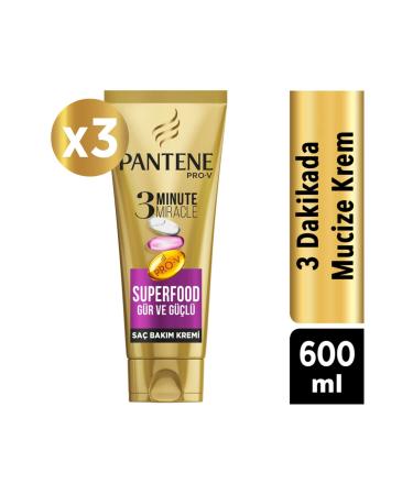 Pantene 3 Minute Miracle Hair Care Conditioner Superfood Thick and Strong 200 ml x 3 Pieces