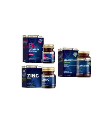 Nutraxin Vitamin B12 1000 Mcg 60 Sublingual Tablets + Magnesium 250 Mg 60 Tablets + Zinc 15 Mg 100 Tablets