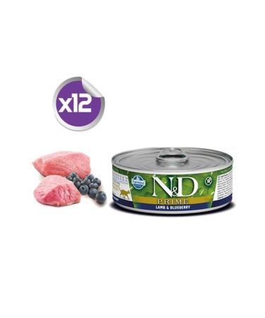 N & D Nd Prime Grain-Free Lamb Blueberry Adult Cat Canned Food 80 Gr X12