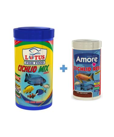 Lotus Cichlid Mix 1000ml And Cichlid Red Granules 250ml Malawi Aquarium Fish Food