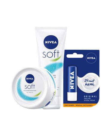 NIVEA Soft Moisturizing Hand Face Body Cream 75ml+100ml + Lip Moisturizing Cream Original 4.8gr