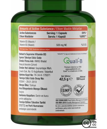Natures Supreme Vitamin B3 500 Mg (no Flush) 50 Capsules - Buy Online on GoSupps.com