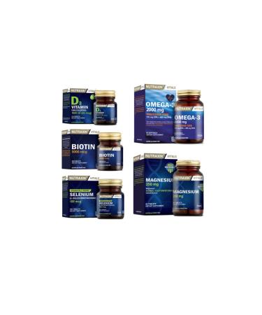 Nutraxin Omega 3 Fish Oil 2000 Mg 60 Capsules + Biotin + Vitamin D3 + Selenium and Magnesium Supplement