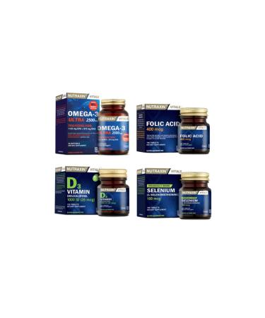Nutraxin Omega 3 Ultra 2500mg Fish Oil 30 Capsules + Selenium 100 Tablets + Folic Acid 100 Tablets + D3 120 Tablets